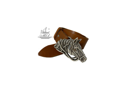 Unisex 4cm wide belt handcrafted from light brown leather.  100373/40TB