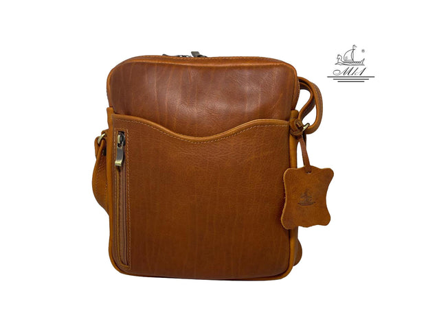 "Iason" - midsize men's crossbody bag handcrafted from soft light brown leather WT/AN2TB