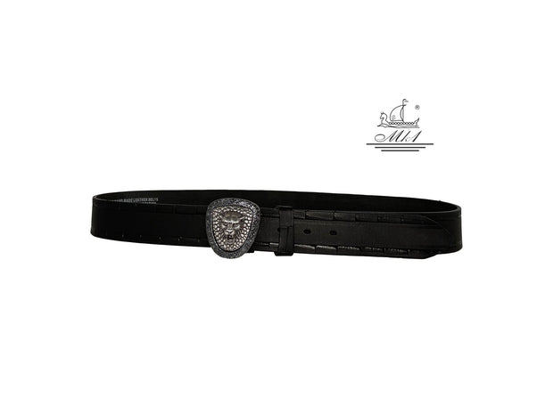 Handmade casual leather belt in black colour with croco design.100899/40B/KR