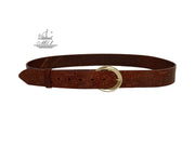 Women's wide belt handcrafted from cognac natural leather with floral design. 101589/40k-dt