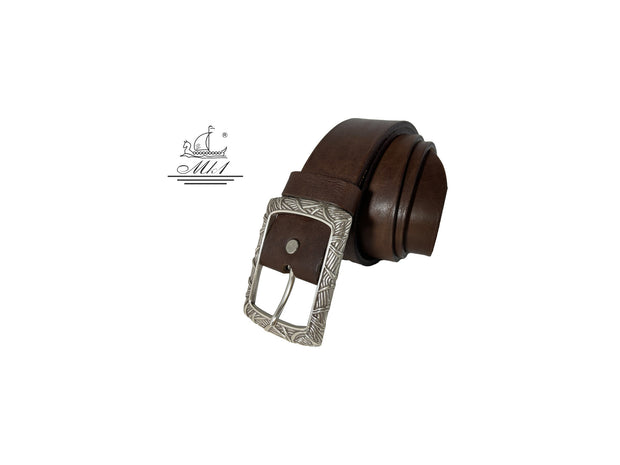 Unisex 4cm wide belt handcrafted from brown leather. 100941/40BR