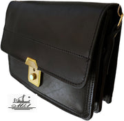 "Sokratis" - small crossbody bag handcrafted from natural light brown leather with square lock WT/55T