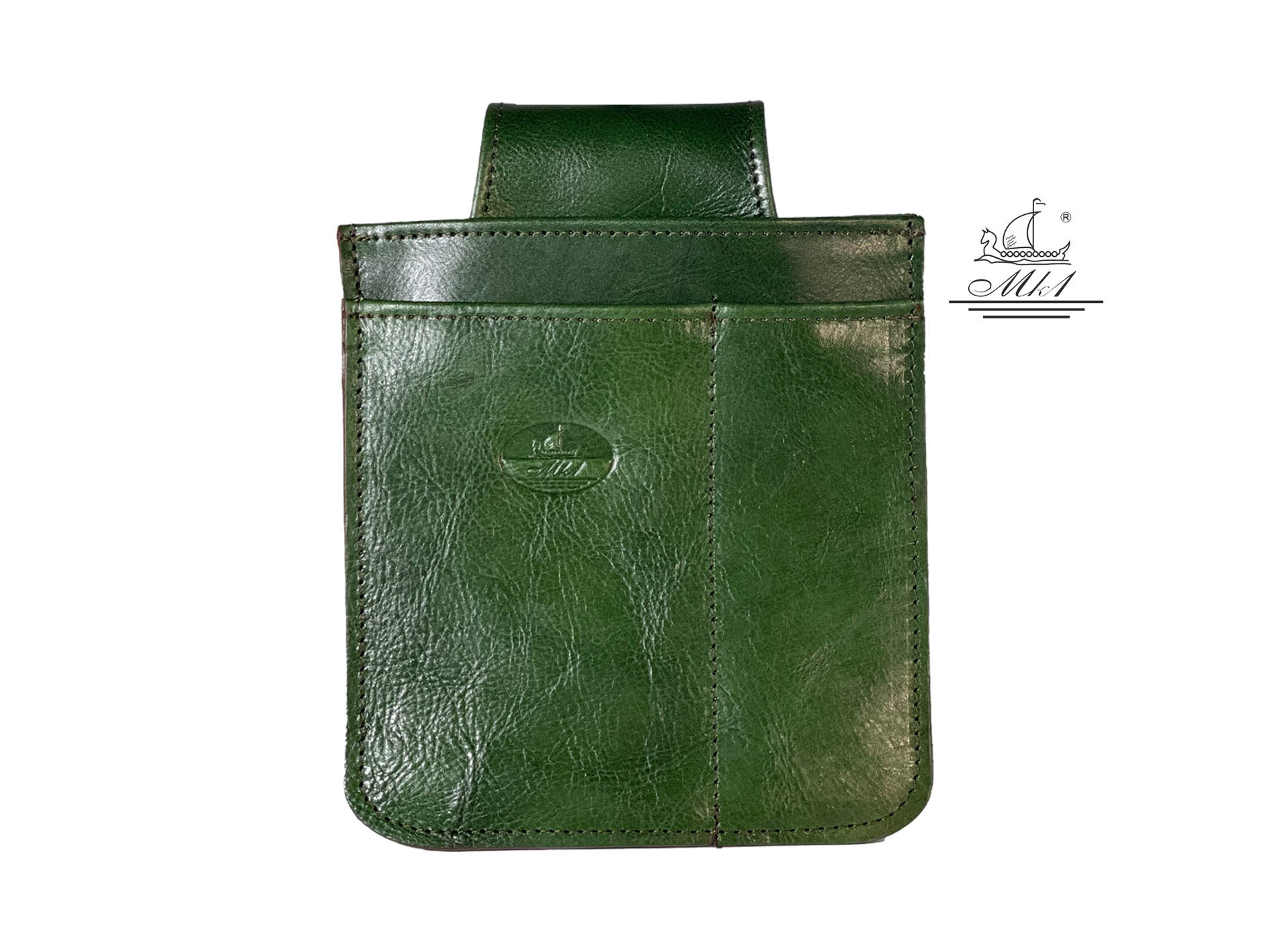 Waiter bag in green leather WB2/1