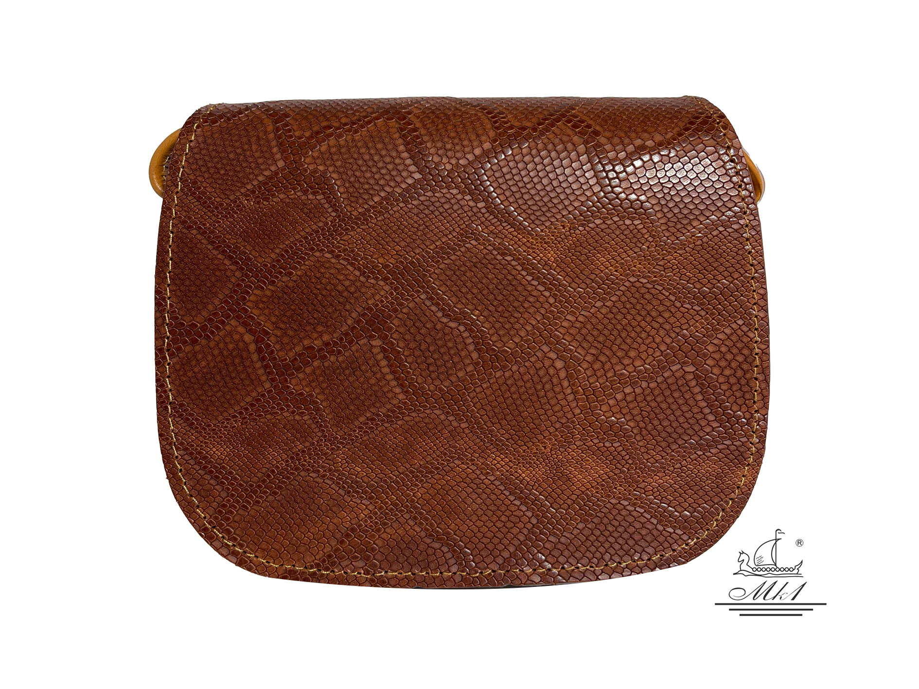 "Evridiki" - small crossbody bag handcrafted from natural light brown leather with snake design WT/54T