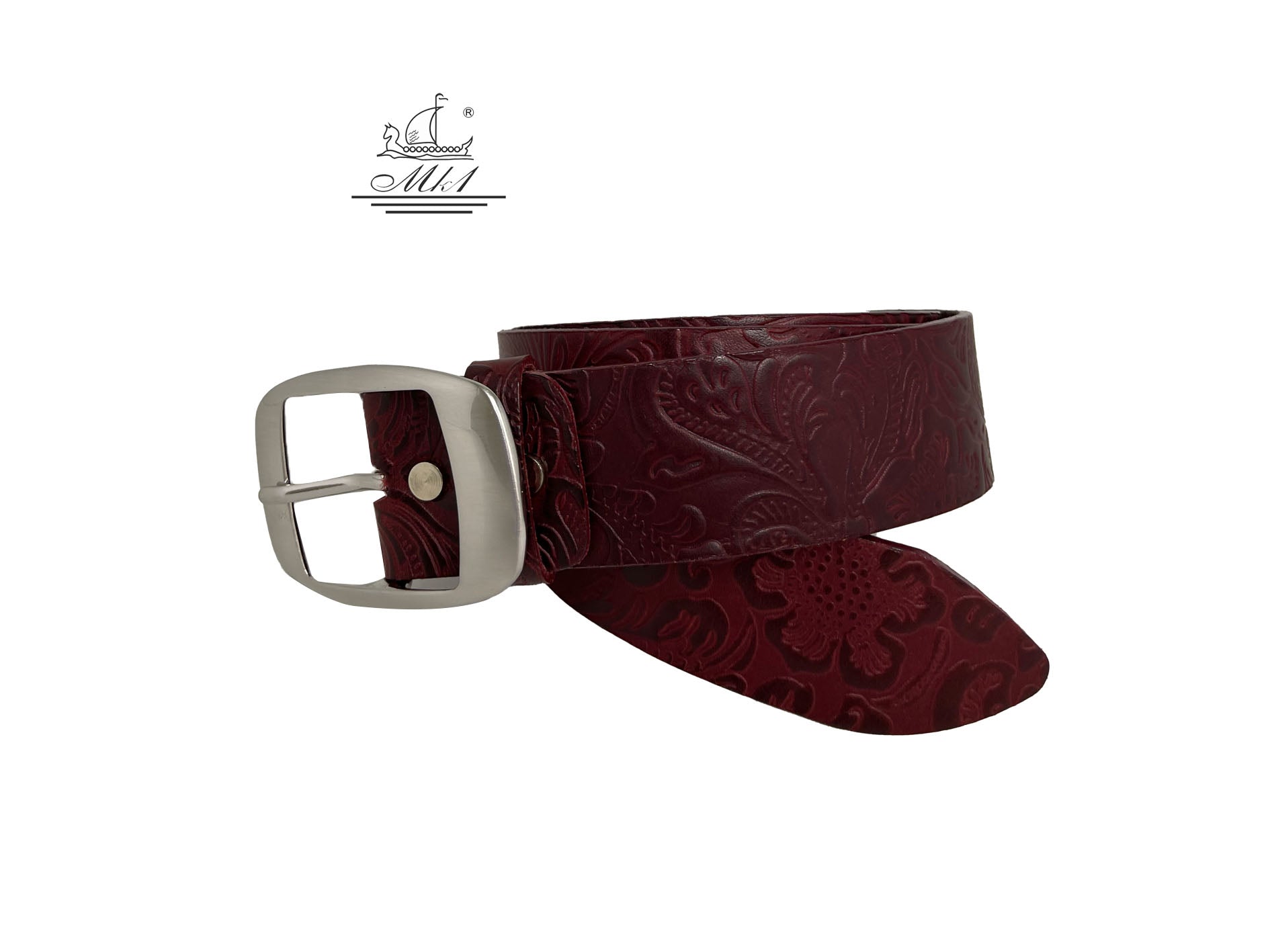 Woman 4cm wide belt handcrafted from  leather with flower design.101406/40mp/ll