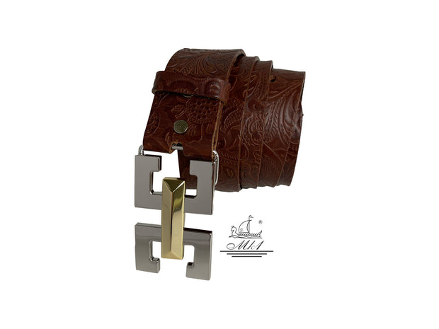 Women's 4cm wide belt handcrafted from leather with flower design 101671/40k/ll