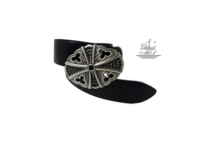Unisex 4cm wide belt handcrafted from black leather.100327/40B