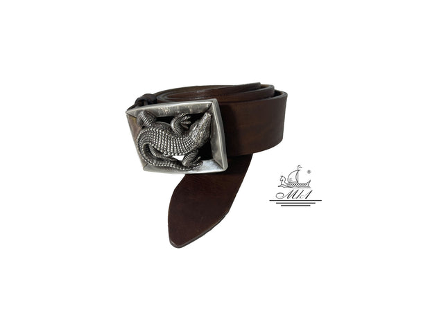 Unisex 4cm wide belt handcrafted from brown leather. 100976/40BR