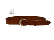 Women's wide belt handcrafted from light brown natural leather with animal print(croco) design. 101589/40t-kr