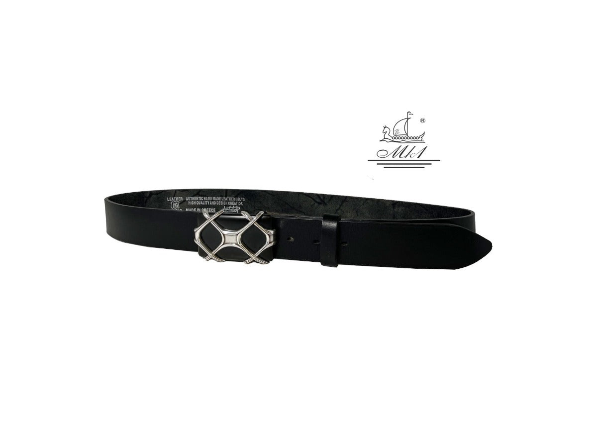 Unisex 4cm wide belt handcrafted from black leather. 100883/40B