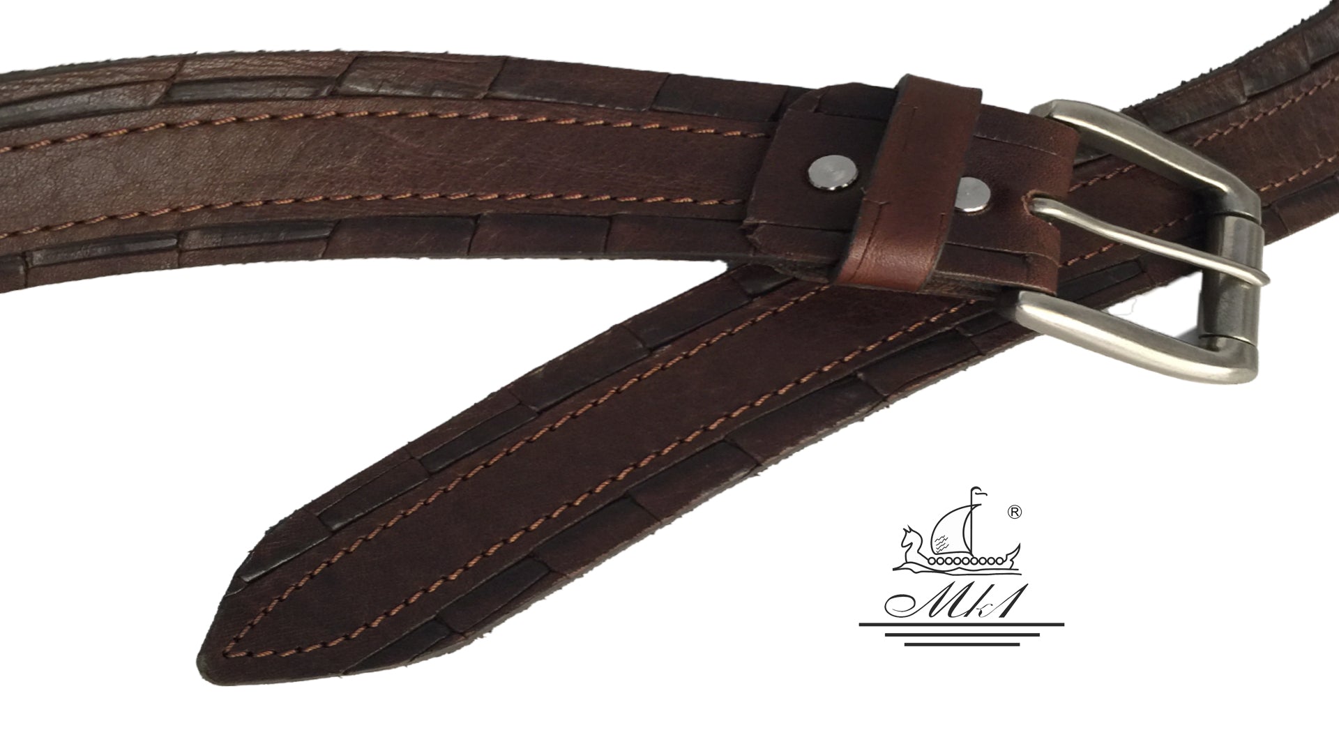 22/40k-kr-g Hand made  leather belt, 4 cm width, and  roll buckle.