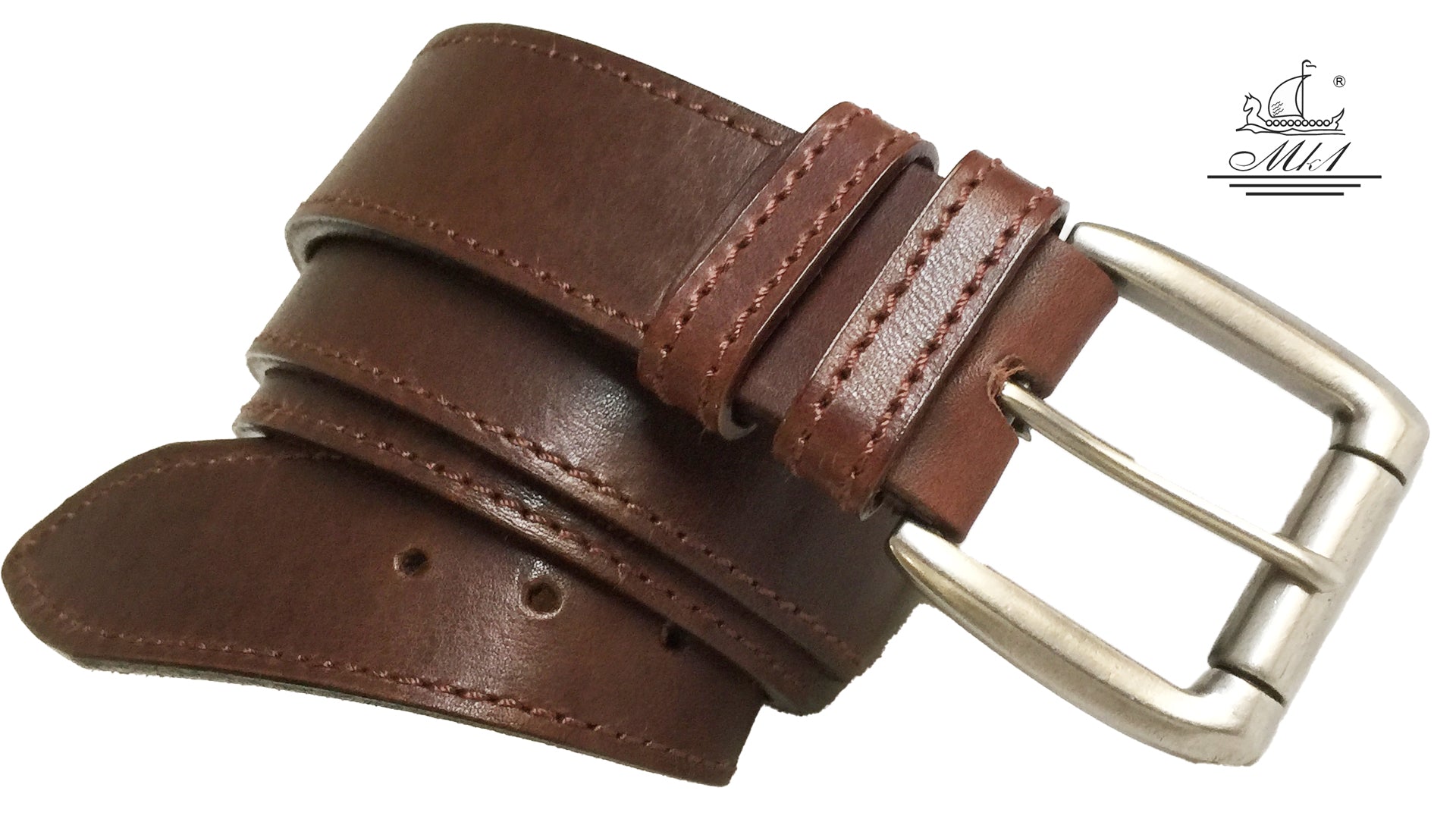 22/40k-kg Hand made  leather belt, 4 cm width, and  roll buckle.