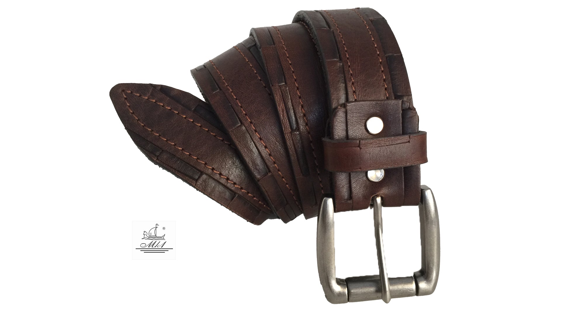 22/40k-kr-g Hand made  leather belt, 4 cm width, and  roll buckle.