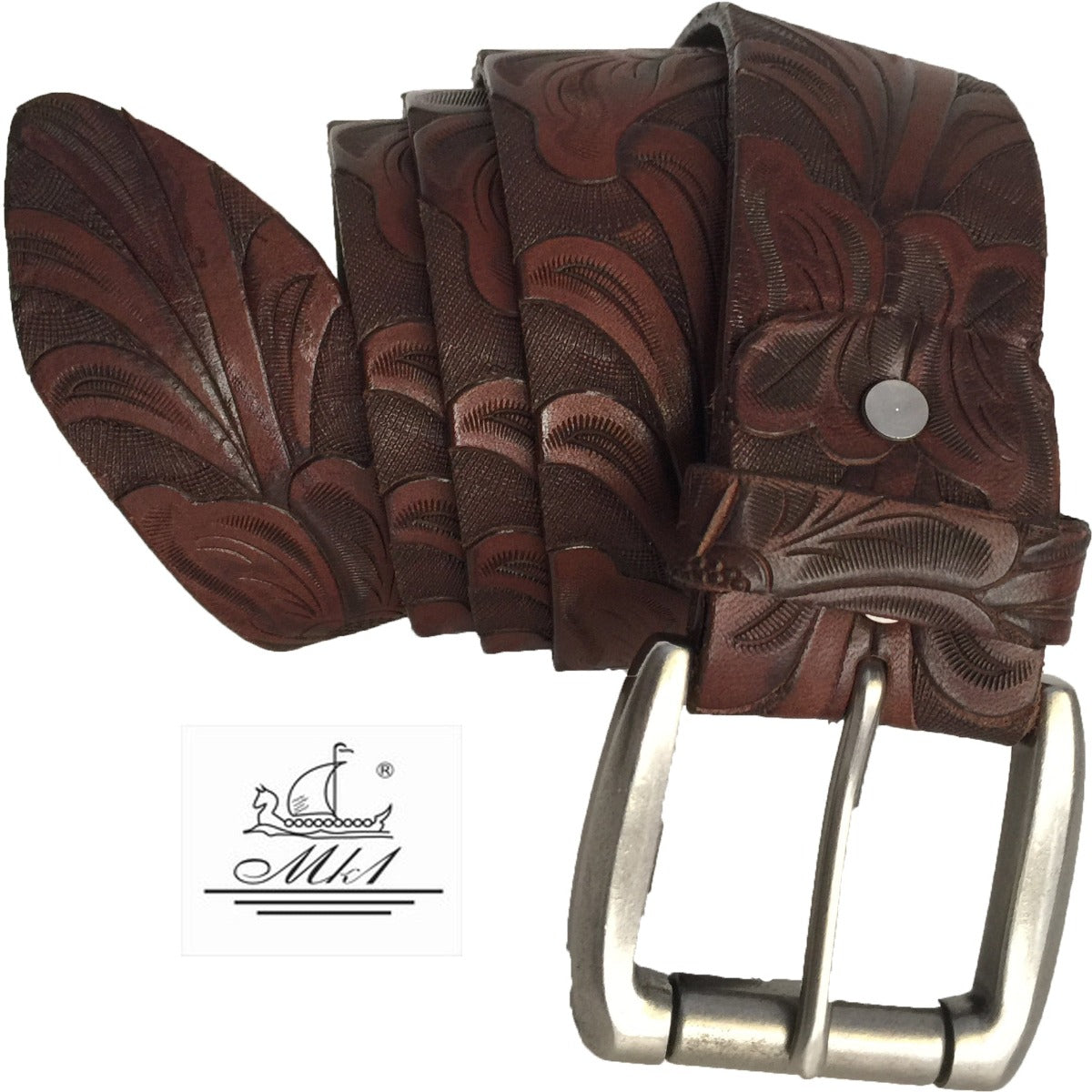 22/40k-ll Hand made  leather belt, 4 cm width, and  roll buckle.