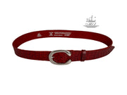 Unisex 4cm wide belt handcrafted from red leather with croco design. 101294/40RD/KR
