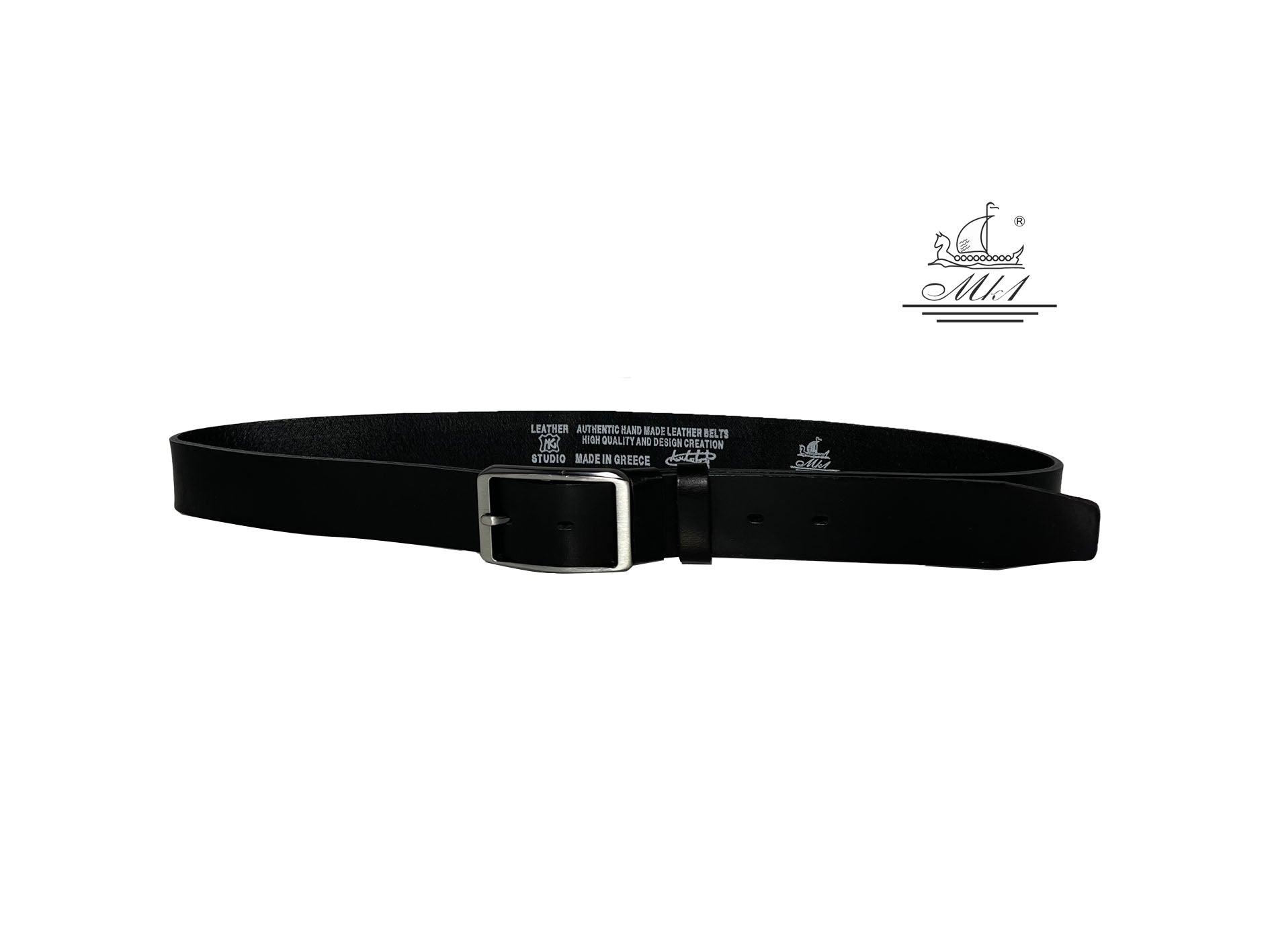 Unisex 3,5cm wide belt handcrafted from black leather. A001/35B