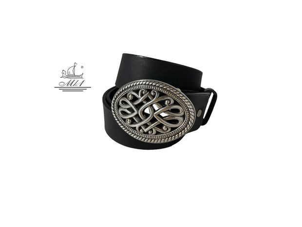 Unisex 4cm wide belt handcrafted from black leather.  101237/40B