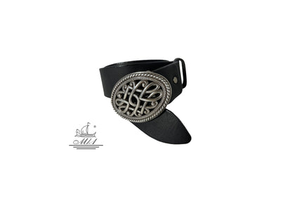 Unisex 4cm wide belt handcrafted from black leather.  101237/40B