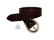 Unisex 4cm wide belt handcrafted from burgundy colour leather with snake design. 101589/40BG/FD