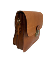 "Ikaros" - midsize crossbody bag handcrafted from natural brown leather with square lock WT/52EGK