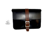 "Hellen" - midsize crossbody bag handcrafted from natural black leather with croco details WT/319M