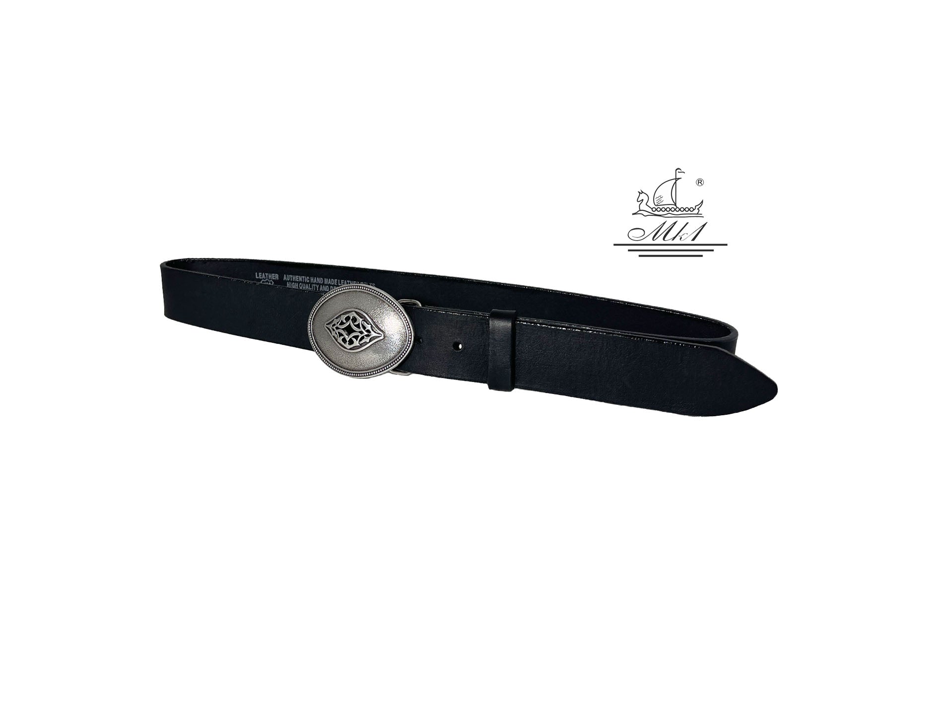 Unisex 4cm wide belt handcrafted from black leather. OV1/40B