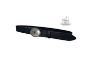 Unisex 4cm wide belt handcrafted from black leather. OV1/40B