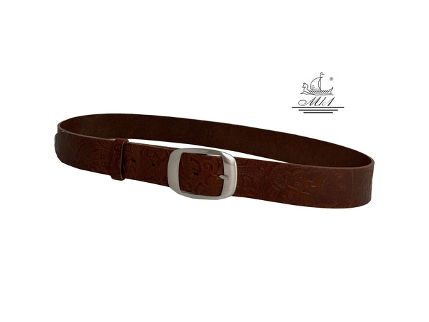 Woman 4cm wide belt handcrafted from leather with flower design.101406/40k/ll