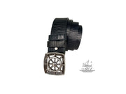 Handmade casual leather belt in black colour with  relief design.101232/40B/DR