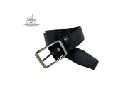 Unisex 3,5cm wide belt handcrafted from black leather with sticking design. A001/35B/DG