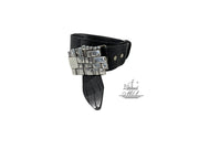Unisex 4cm wide belt handcrafted from black leather with croco design . 100881/40B/KR