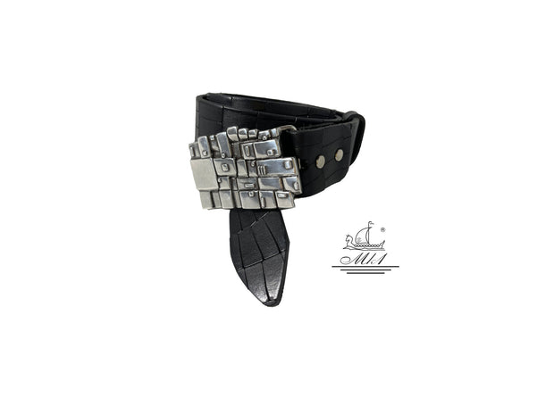 Unisex 4cm wide belt handcrafted from black leather with croco design . 100881/40B/KR