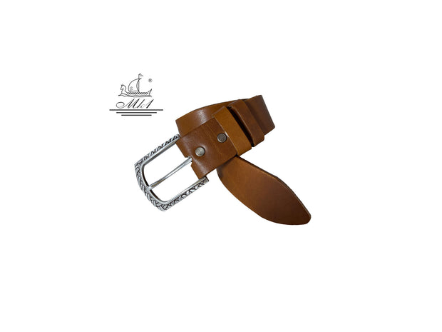 Unisex 4cm wide belt handcrafted from light brown leather 100/40TB