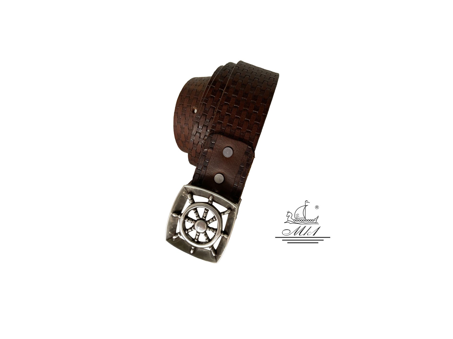 Handmade casual leather belt in brown colour with relief design.101232/40BR/DR