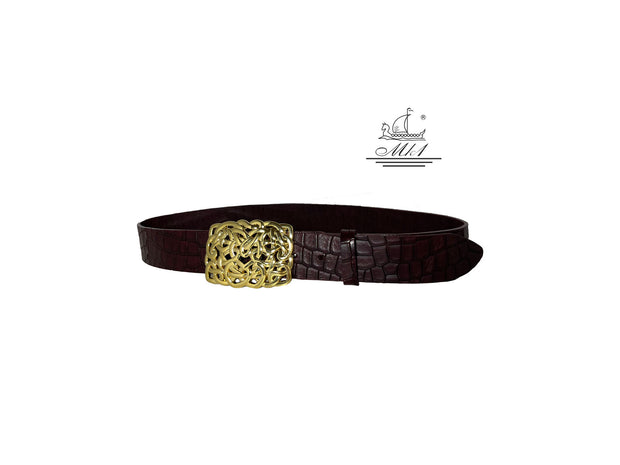 Women's 4cm wide belt handcrafted from bordo leather with croco design. 100148/40Gmp/KR