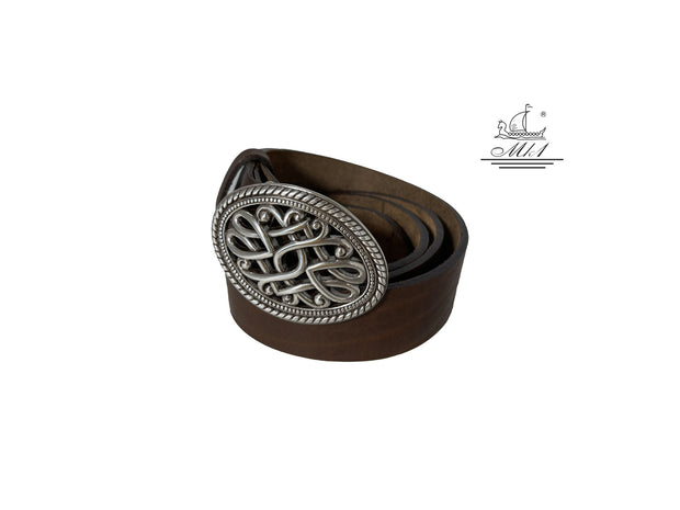 Unisex 4cm wide belt handcrafted from brown leather.  101237/40BR