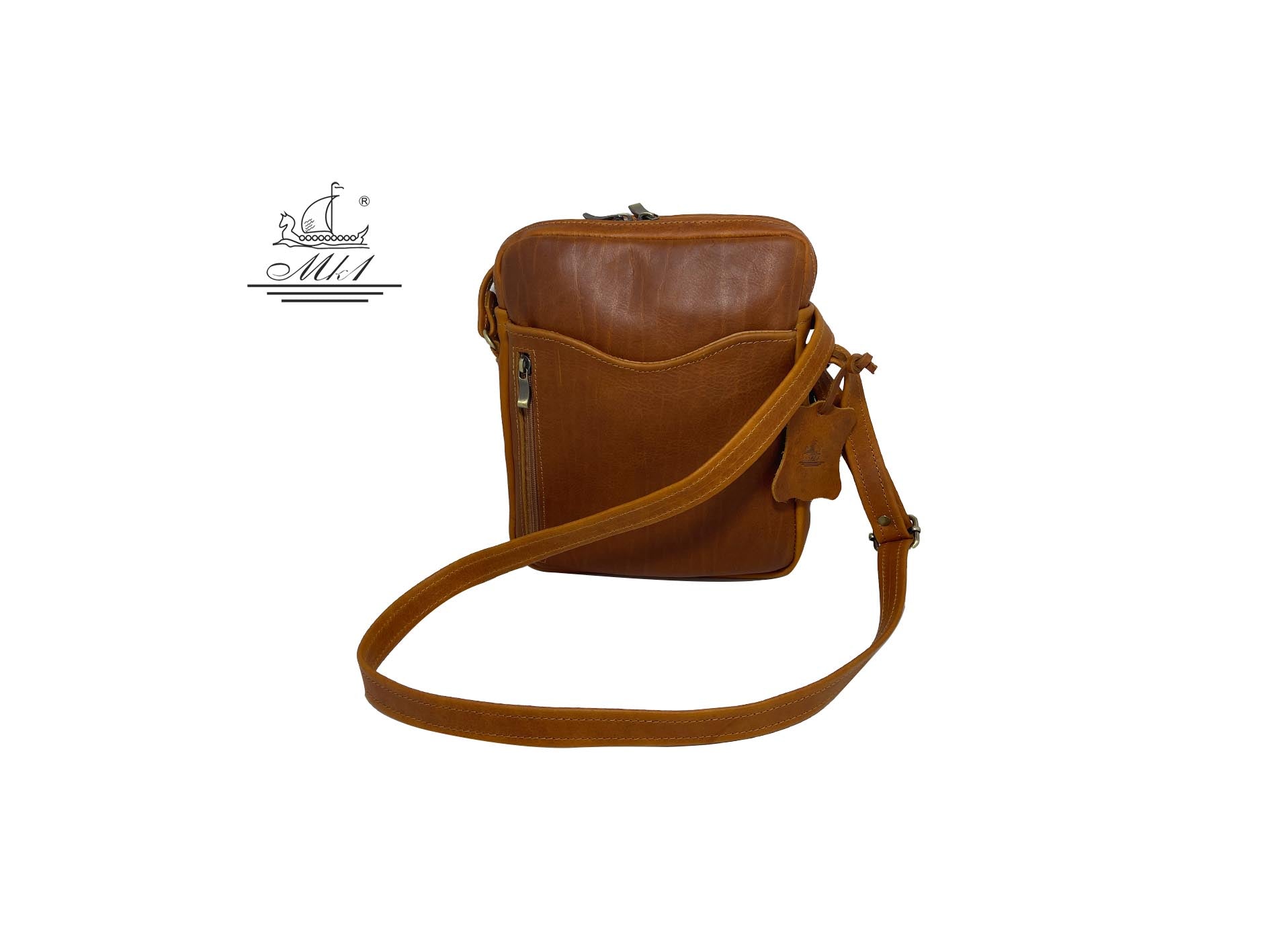 "Iason" - midsize men's crossbody bag handcrafted from soft light brown leather WT/AN2TB