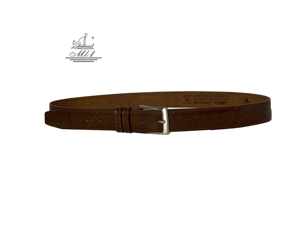 Unisex 4cm wide belt handcrafted from brown leather with sticking design.A002/35BR/DG