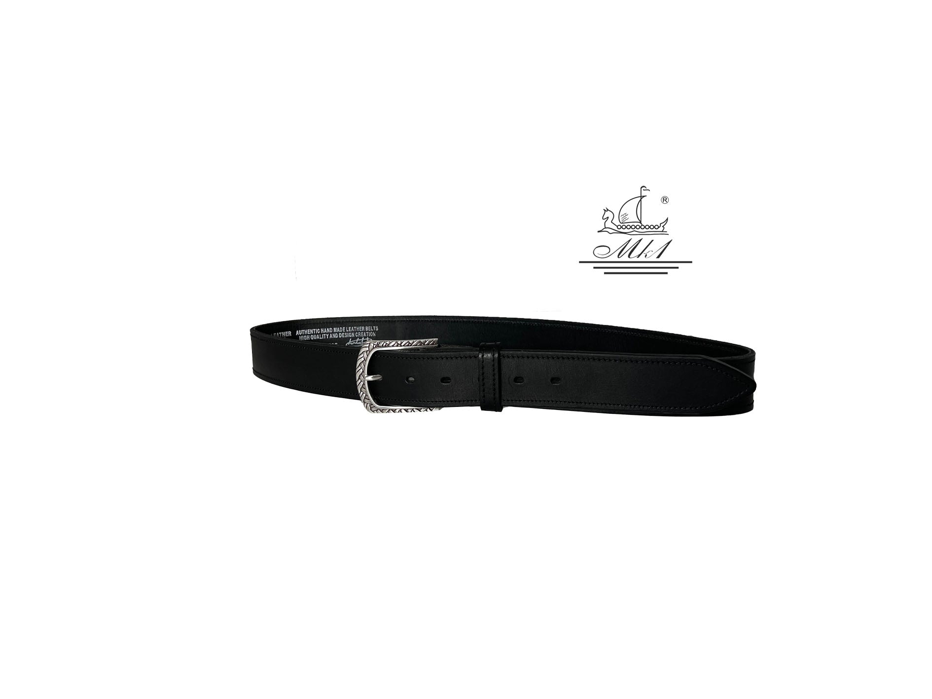 Unisex 4cm wide belt handcrafted from black leather with sticking design. 100/40B/DG