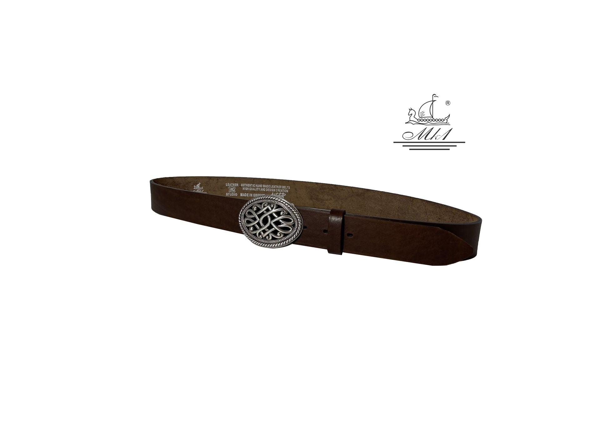 Unisex 4cm wide belt handcrafted from brown leather.  101237/40BR