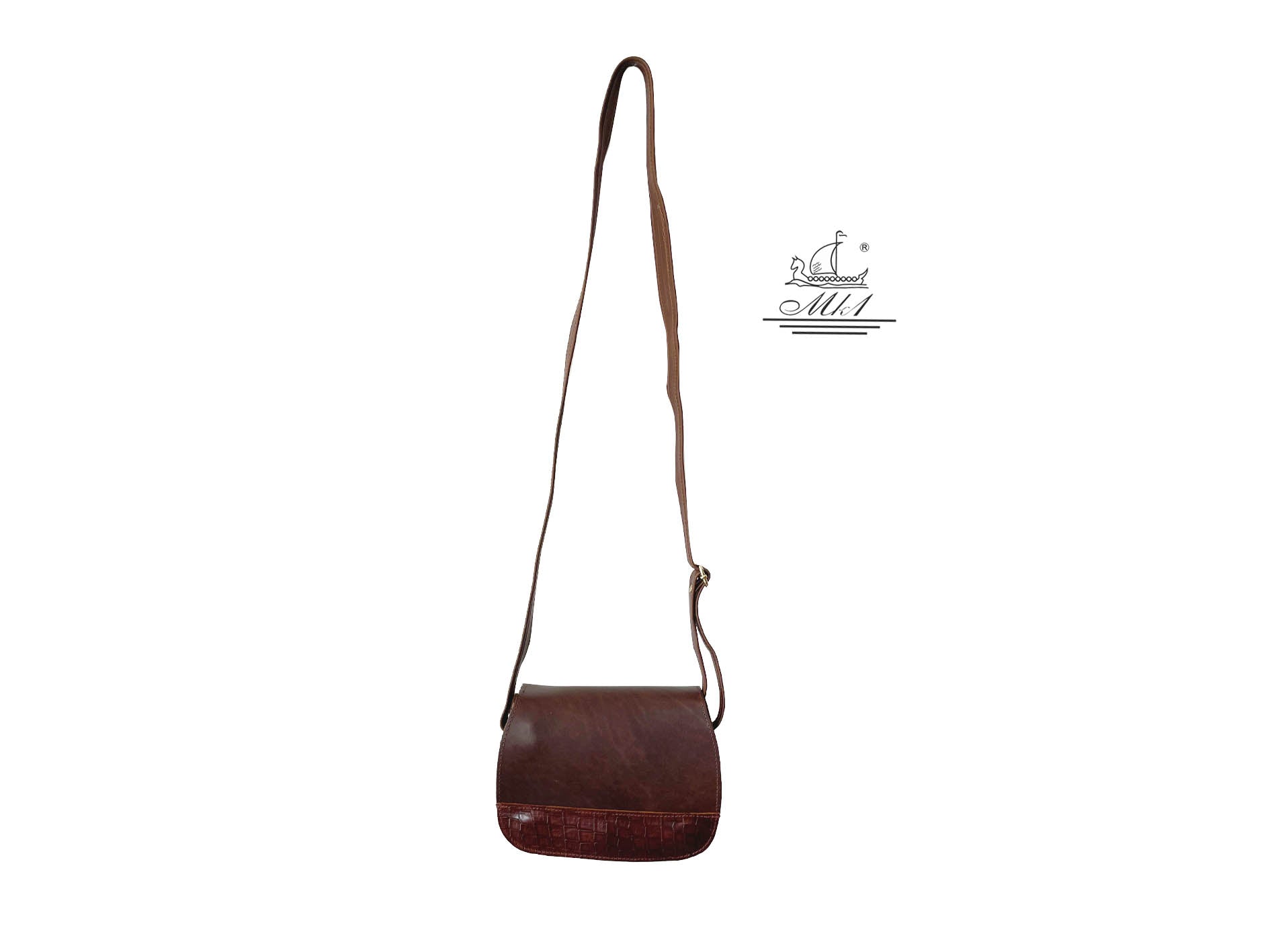 "Fedra" - small crossbody bag handcrafted from natural brown leather with dark brown croco details WT/60K