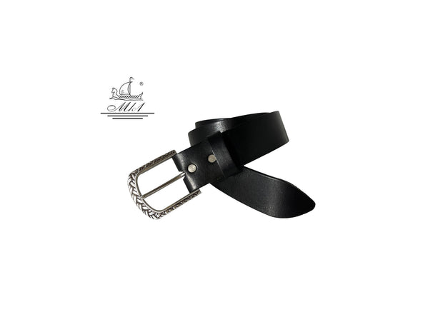 Unisex 4cm wide belt handcrafted from black leather. 100/40B