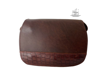 "Fedra" - small crossbody bag handcrafted from natural brown leather with dark brown croco details WT/60K