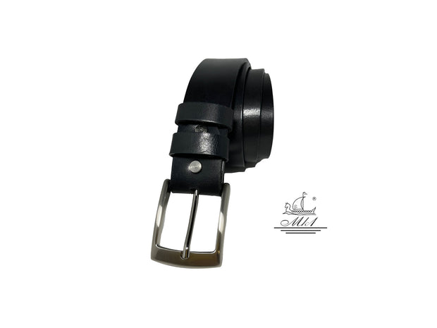 Unisex 4cm wide belt handcrafted from black leather.A002/35B