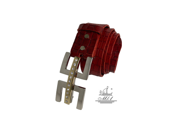 Women's 4cm wide belt handcrafted from leather with croco design 101476/40kk/kr