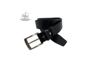 Unisex 4cm wide belt handcrafted from black leather.A002/35B