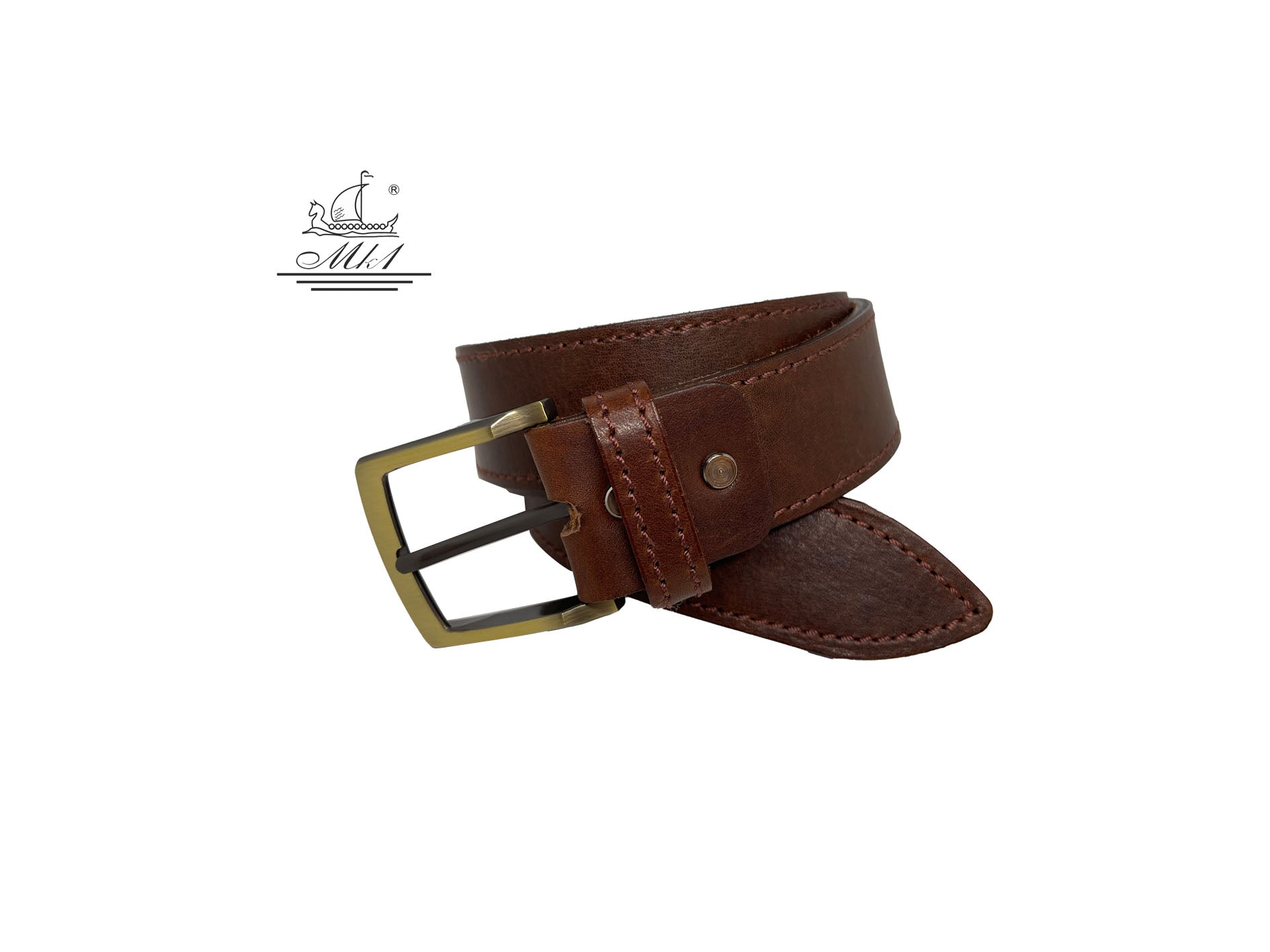 BR100/40BR/DG Handmade casual leather belt in brown colour with sticking design.
