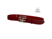 Women's 4cm wide belt handcrafted from leather with croco design 101476/40kk/kr