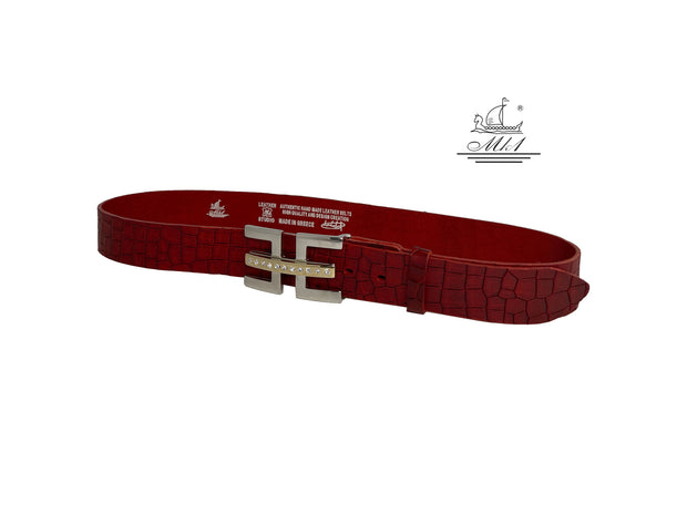 Women's 4cm wide belt handcrafted from leather with croco design 101476/40kk/kr