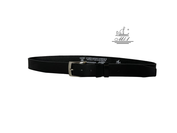 Unisex 4cm wide belt handcrafted from black leather.A002/35B